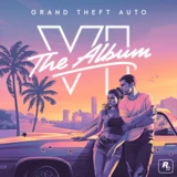 Official GTA VI: The Album artwork with Lucia and Jason beside a car at sunset