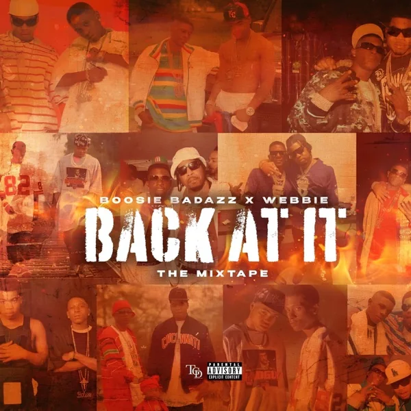 Boosie Badazz and Webbie appear in a red-orange photo collage on the Back At It: The Mixtape cover.