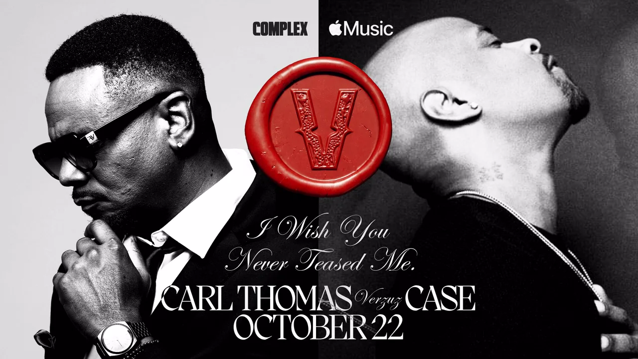 VERZUZ event artwork pairs portraits of Carl Thomas and Case beside event branding.