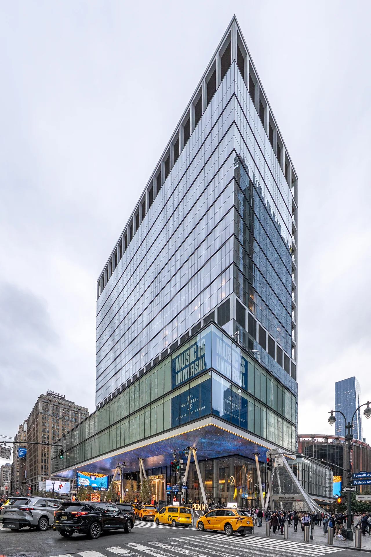 PENN 2 tower in Manhattan with Universal Music Group signage at its base.