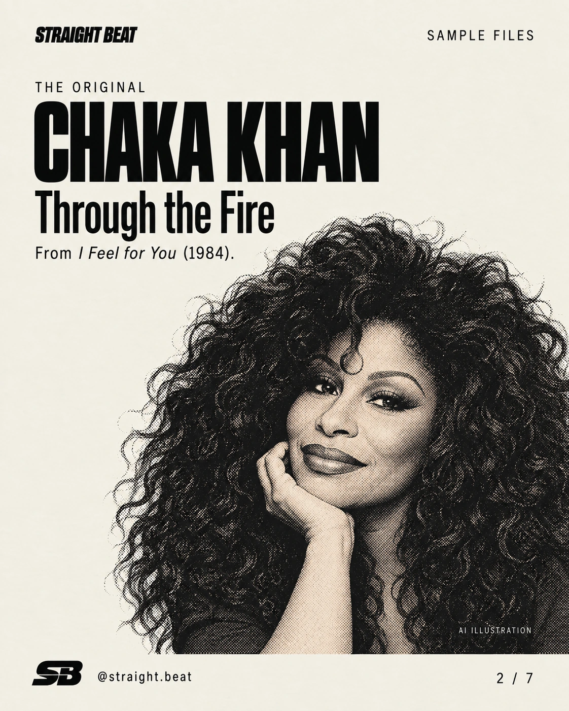AI editorial illustration of Chaka Khan identifying Through the Fire from her 1984 album I Feel for You.