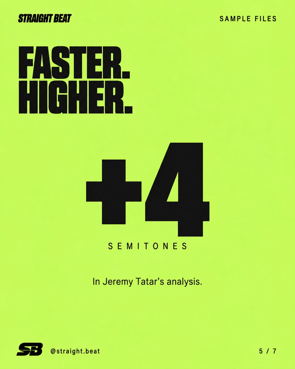 Faster, higher: a four-semitone pitch rise attributed to Jeremy Tatar’s analysis.